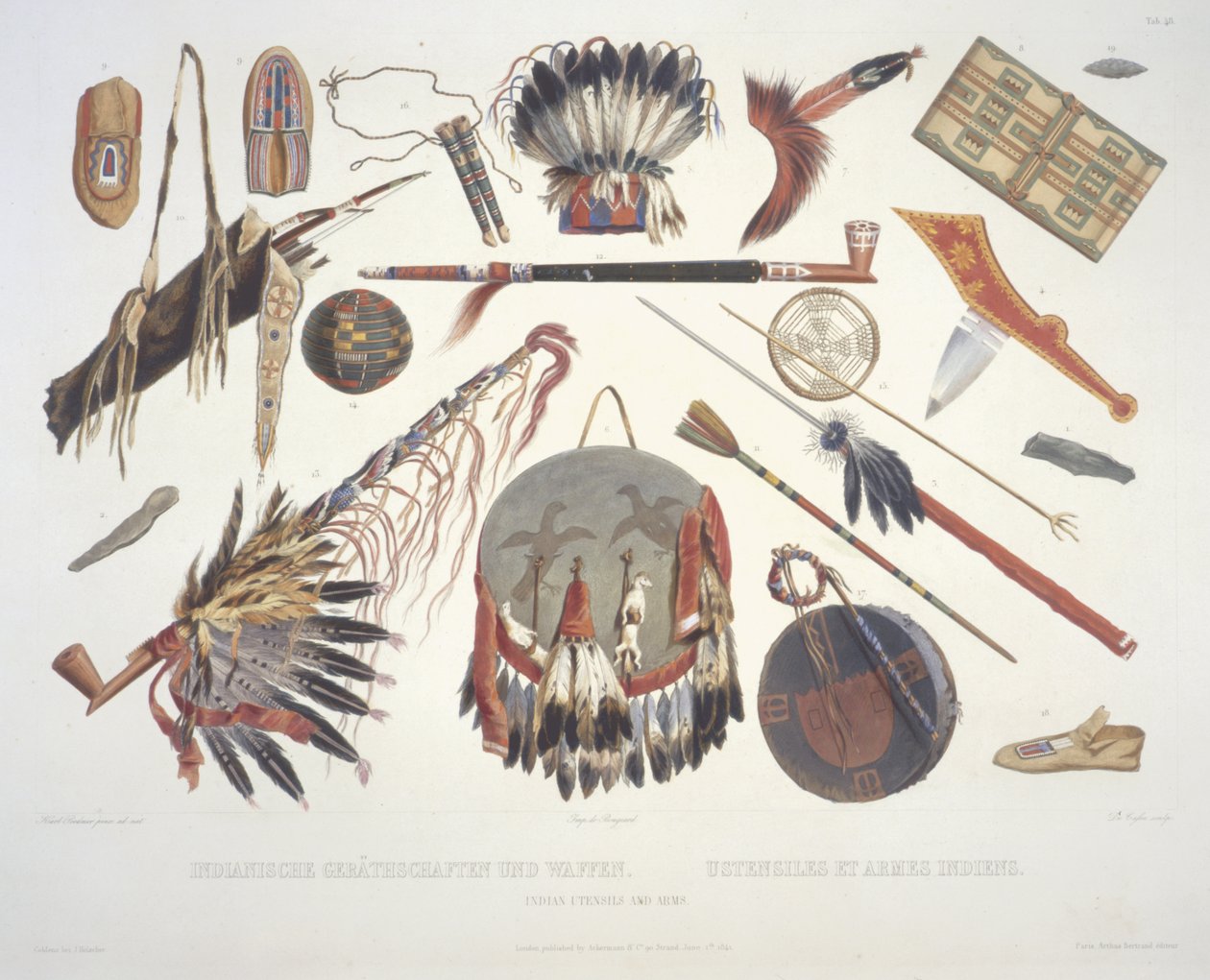 Intialaiset astiat ja käsivarret, kaivertanut Du Casse, julkaistu vuonna 1841 (akvatinta) tekijältä Karl Bodmer
