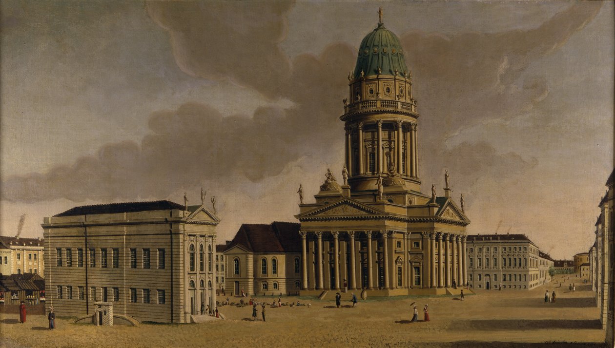 Gendarmenmarkt, ranskalainen leikkimökki ja katedraali, Berliini, 1788 tekijältä Karl Friedrich Fechhelm