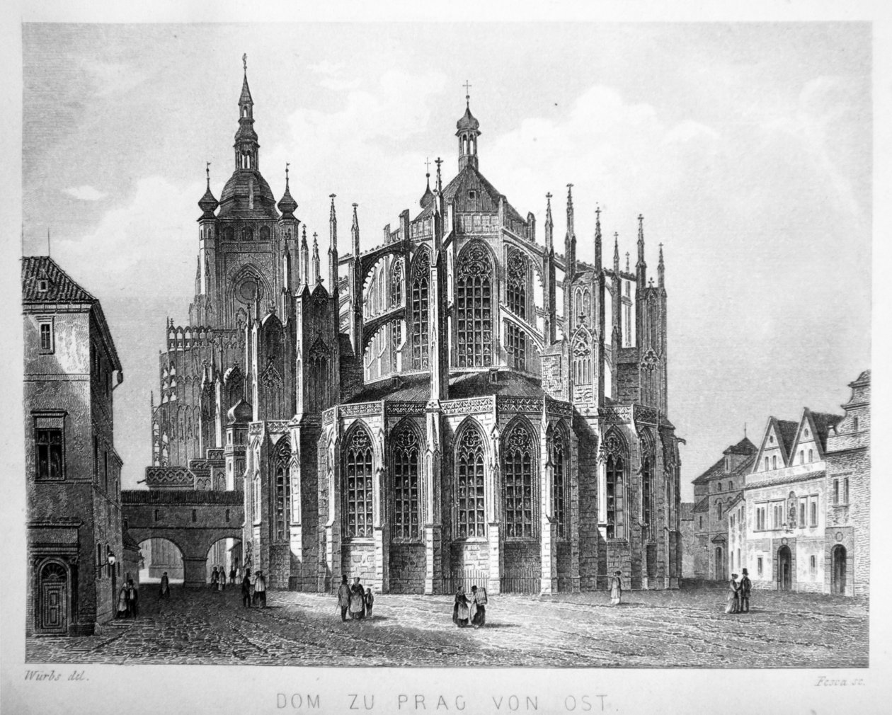 Kuvitus kirjasta Der Dom zu Prag vuodelta 1858, jossa on Pyhän Vituksen katedraali. tekijältä Karl Wurbs
