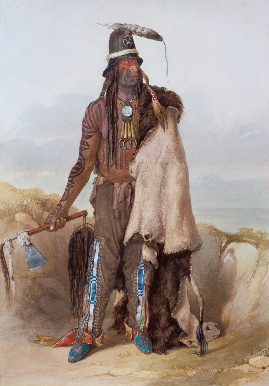 Abdih-Hiddisch, minatarren päällikkö tekijältä Karl Bodmer