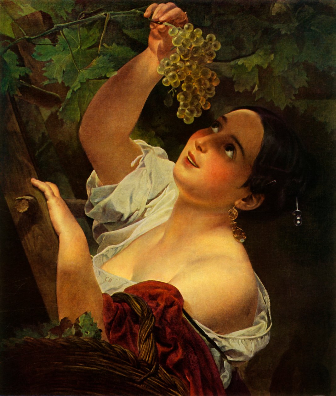 Italialainen keskipäivä, italialainen tyttö poimii viinirypäleitä tekijältä Karl Pavlovich Bryullov