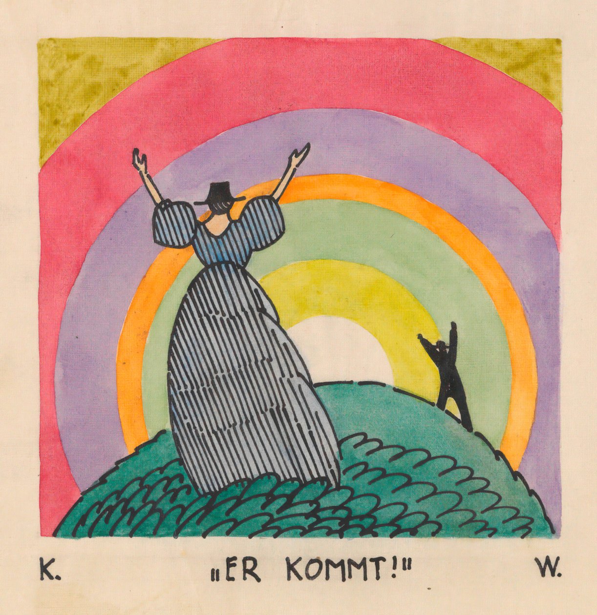 Hän tulee, n. 1921 (guassi paperilla) tekijältä Karl Wiener