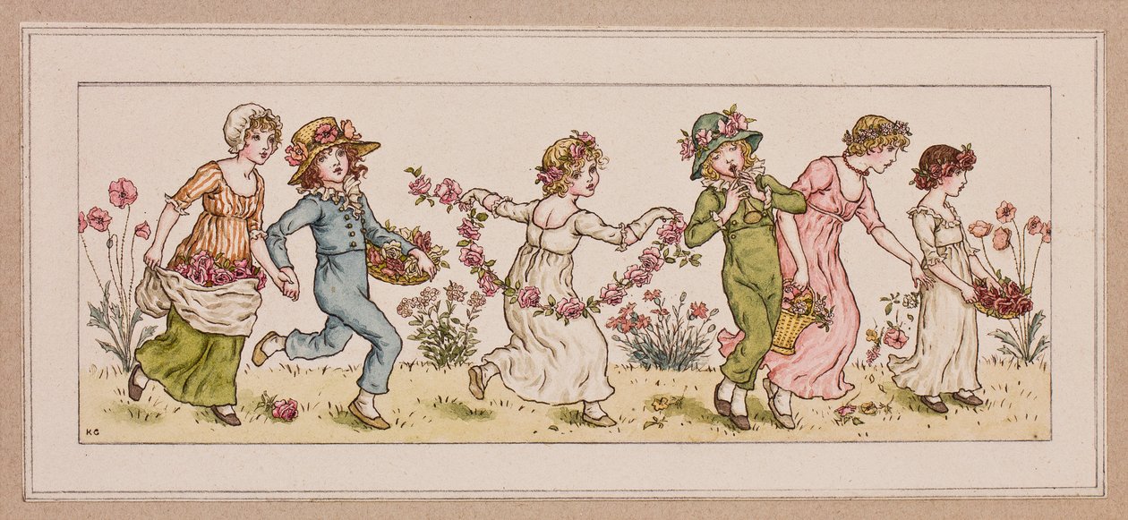 Kukkia ja musiikkia (muste ja wc paperilla) tekijältä Kate Greenaway