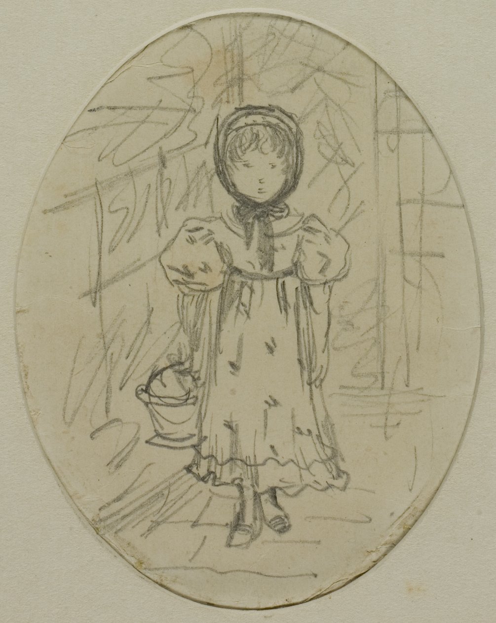 Pieni tyttö puutarhassa tekijältä Kate Greenaway
