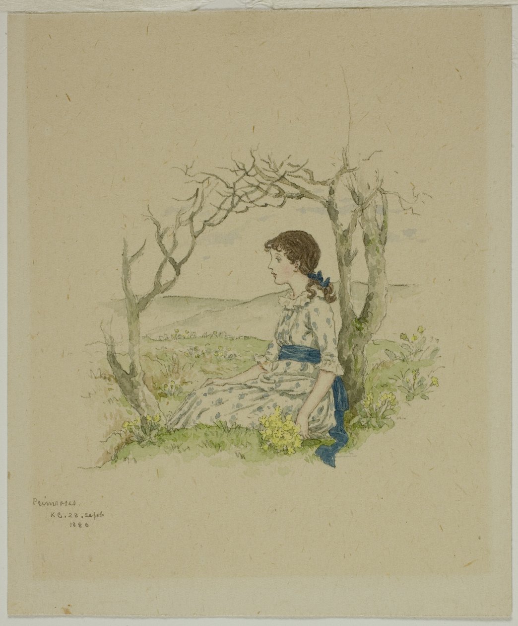 Istuva tyttö esikoineen tekijältä Kate Greenaway