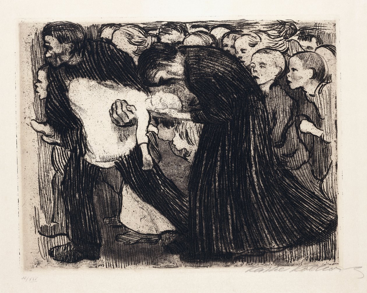 Ajaa yli; Uberfahren, 1910 tekijältä Käthe Kollwitz