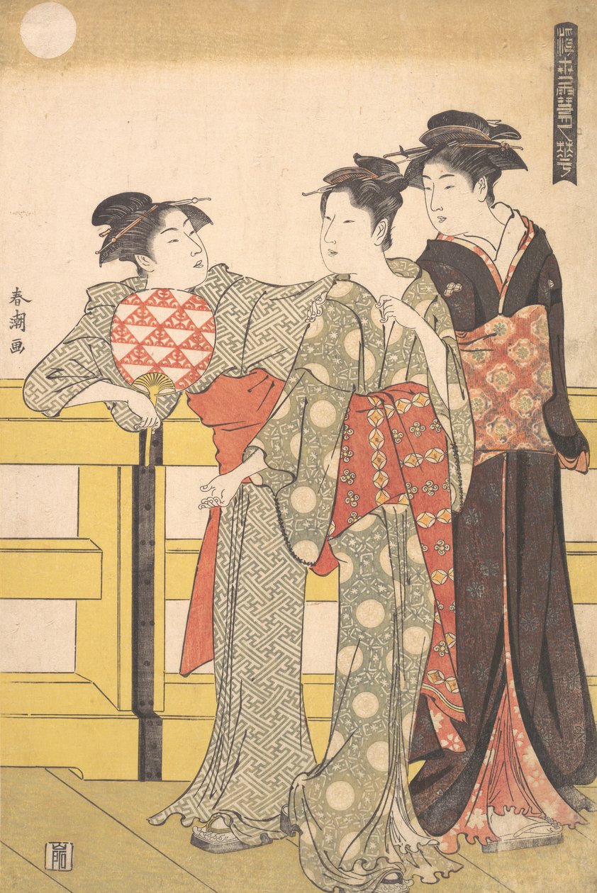 Kolme naista sillalla, n. 1785. tekijältä Katsukawa Shuncho