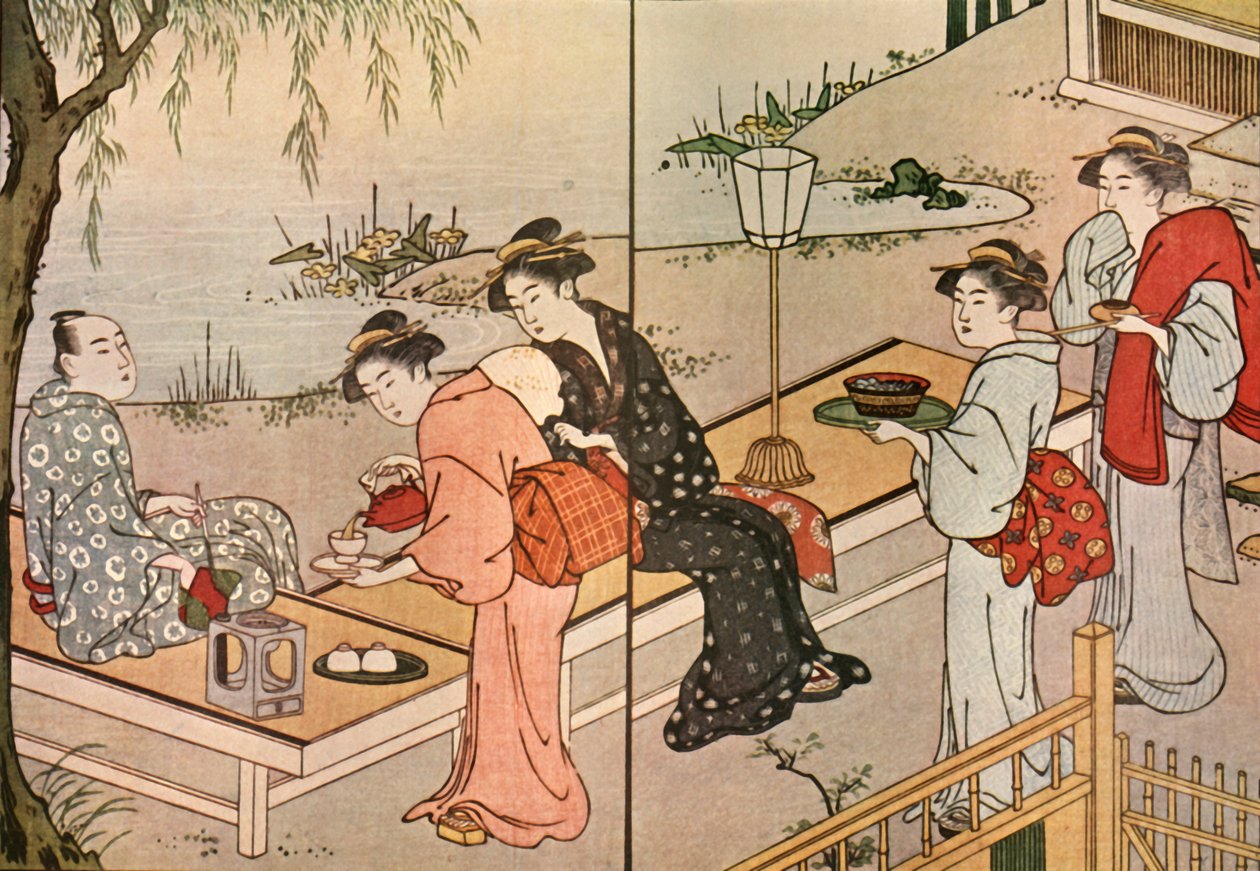 Nainen tarjoilemassa teetä, 1790, 1924. tekijältä Katsukawa Shuncho