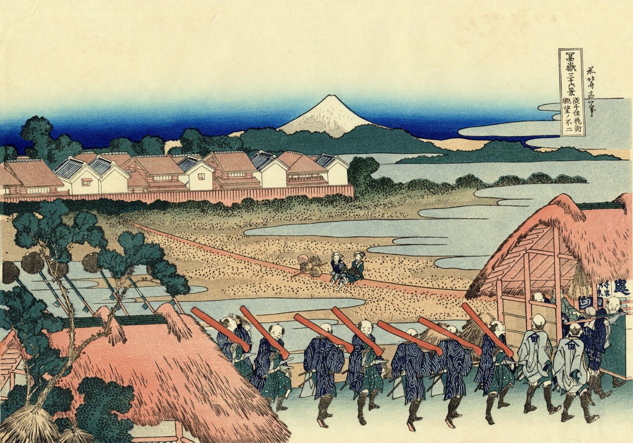 Fuji ja näkymä Sousenjun kukkakadulle tekijältä Katsushika Hokusai