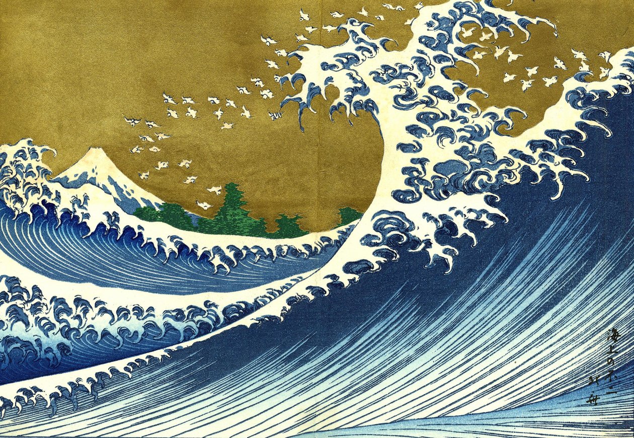 Värillinen versio suuresta aallosta tekijältä Katsushika Hokusai