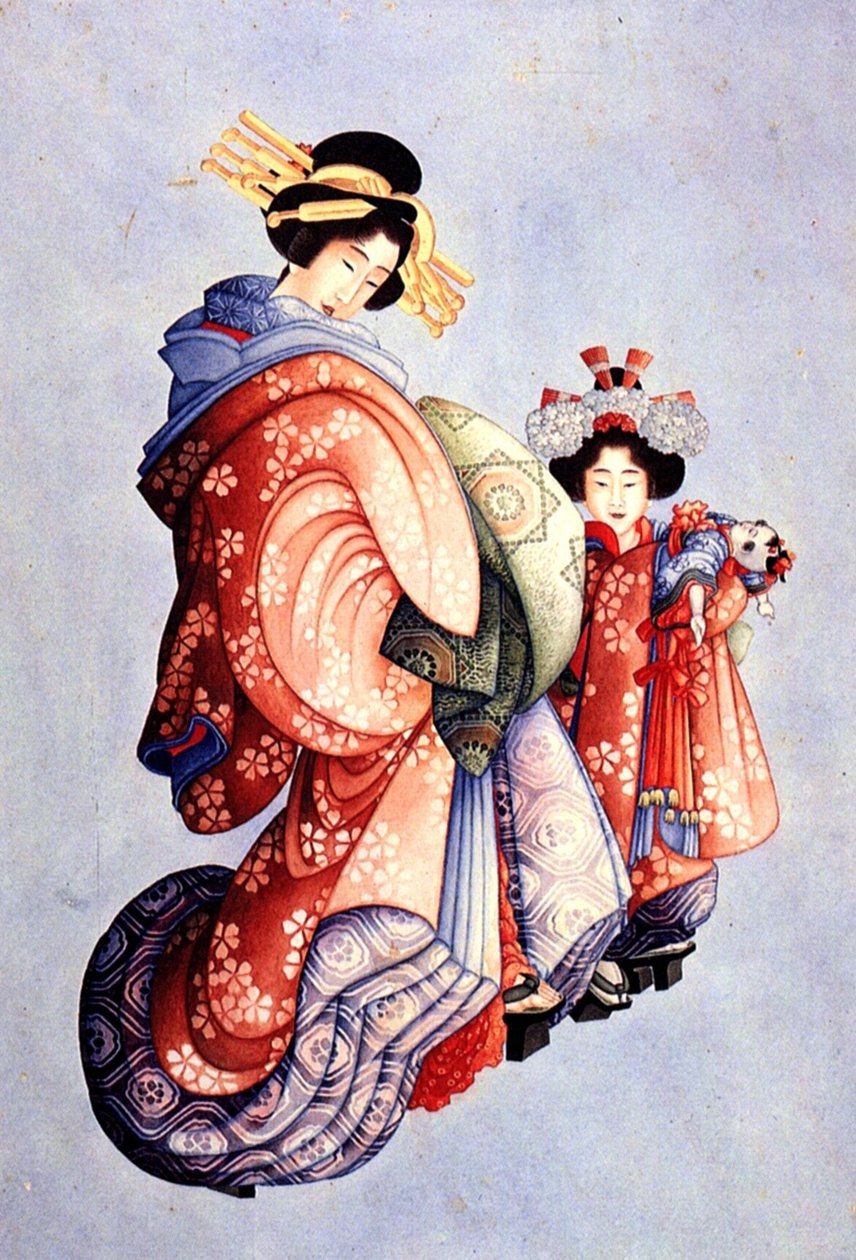 Oiran ja Kamuro tekijältä Katsushika Hokusai