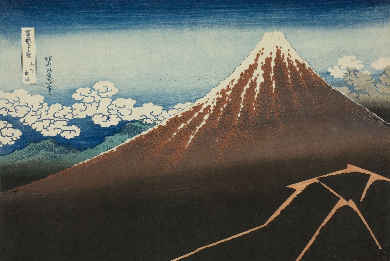 Suihku Summitin alapuolella (Sanka hakuu) sarjasta Thirty-six Views of Mount Fuji (Fugaku sanjur ... tekijältä Katsushika Hokusai