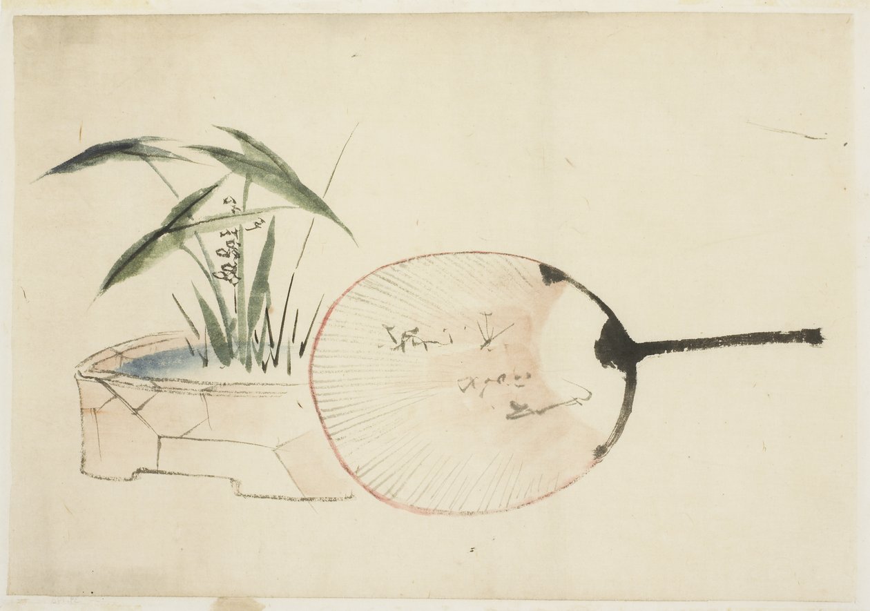 Tuulettimen ja kasvien järjestely tekijältä Katsushika (school of) Hokusai
