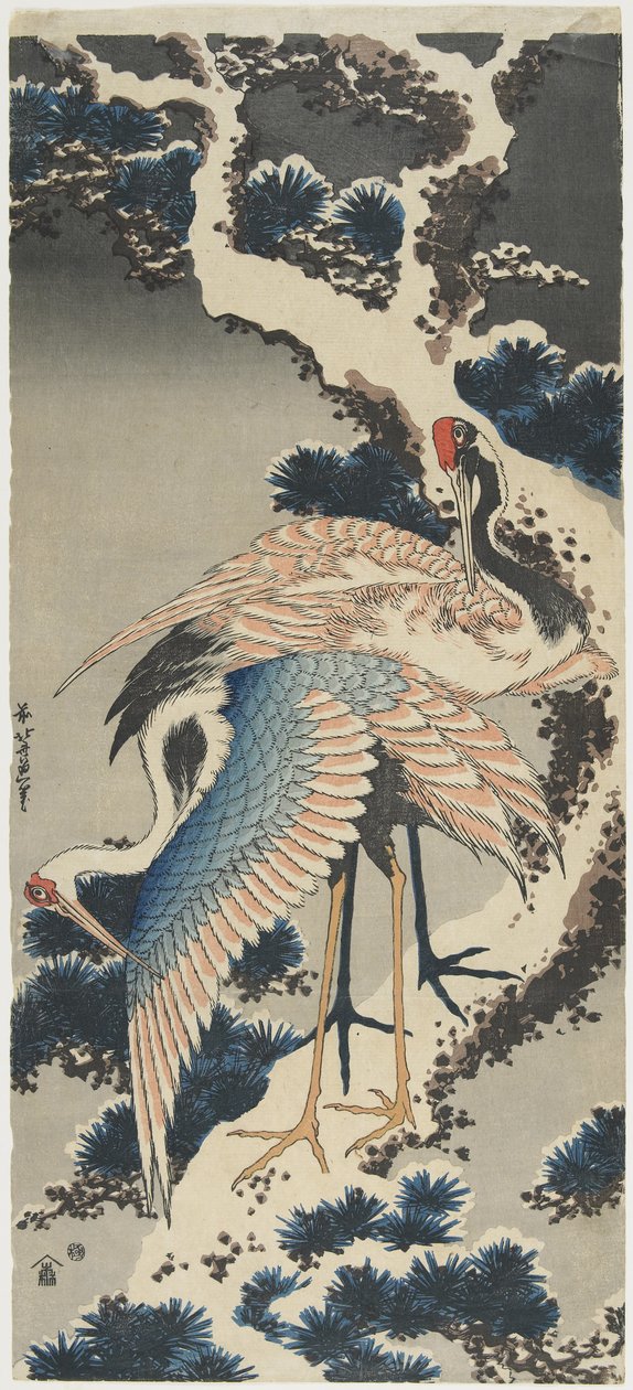 Cranes on Pine, c. 1834 tekijältä Katsushika Hokusai