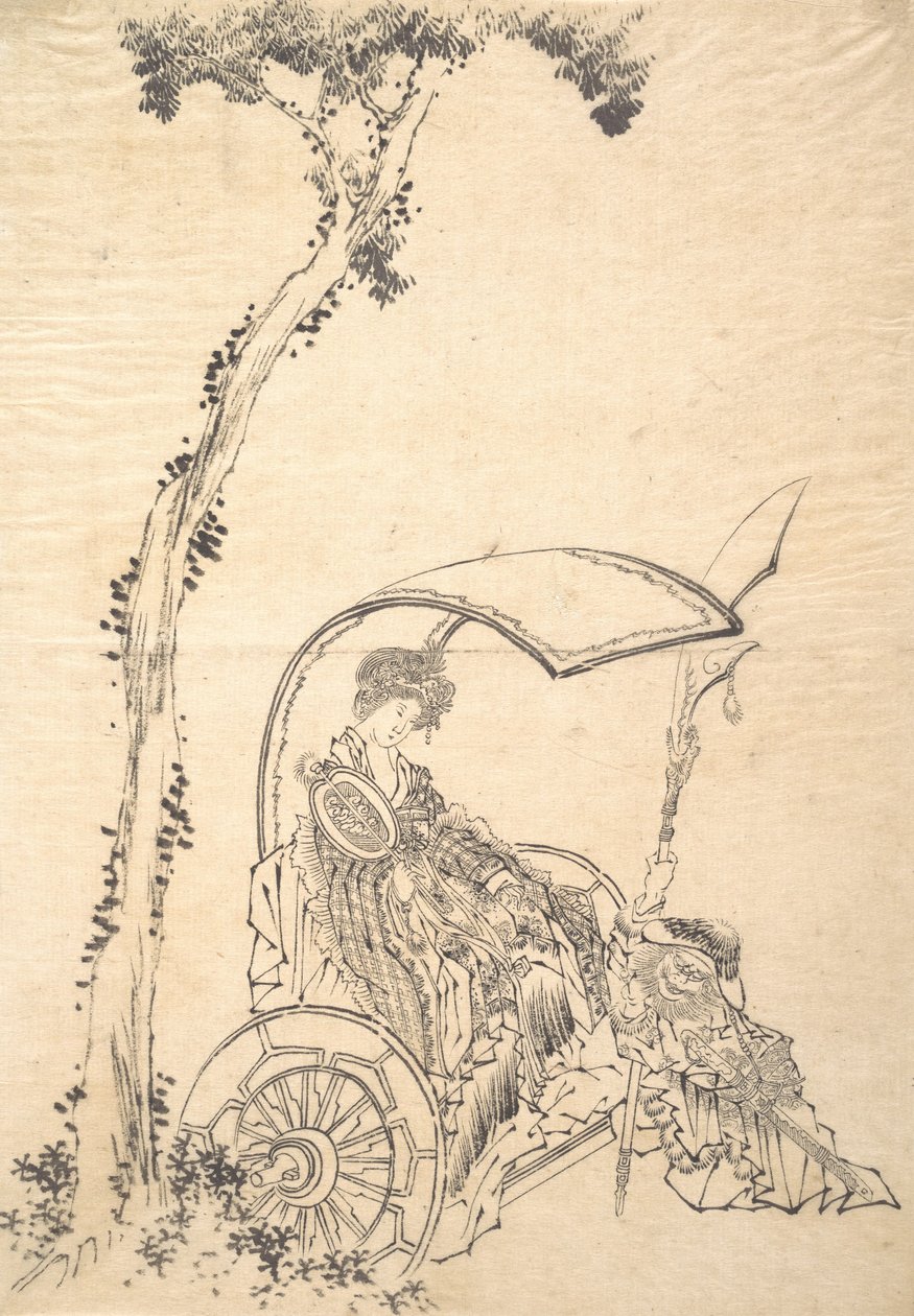 Nainen vaunuissa. tekijältä Katsushika Hokusai