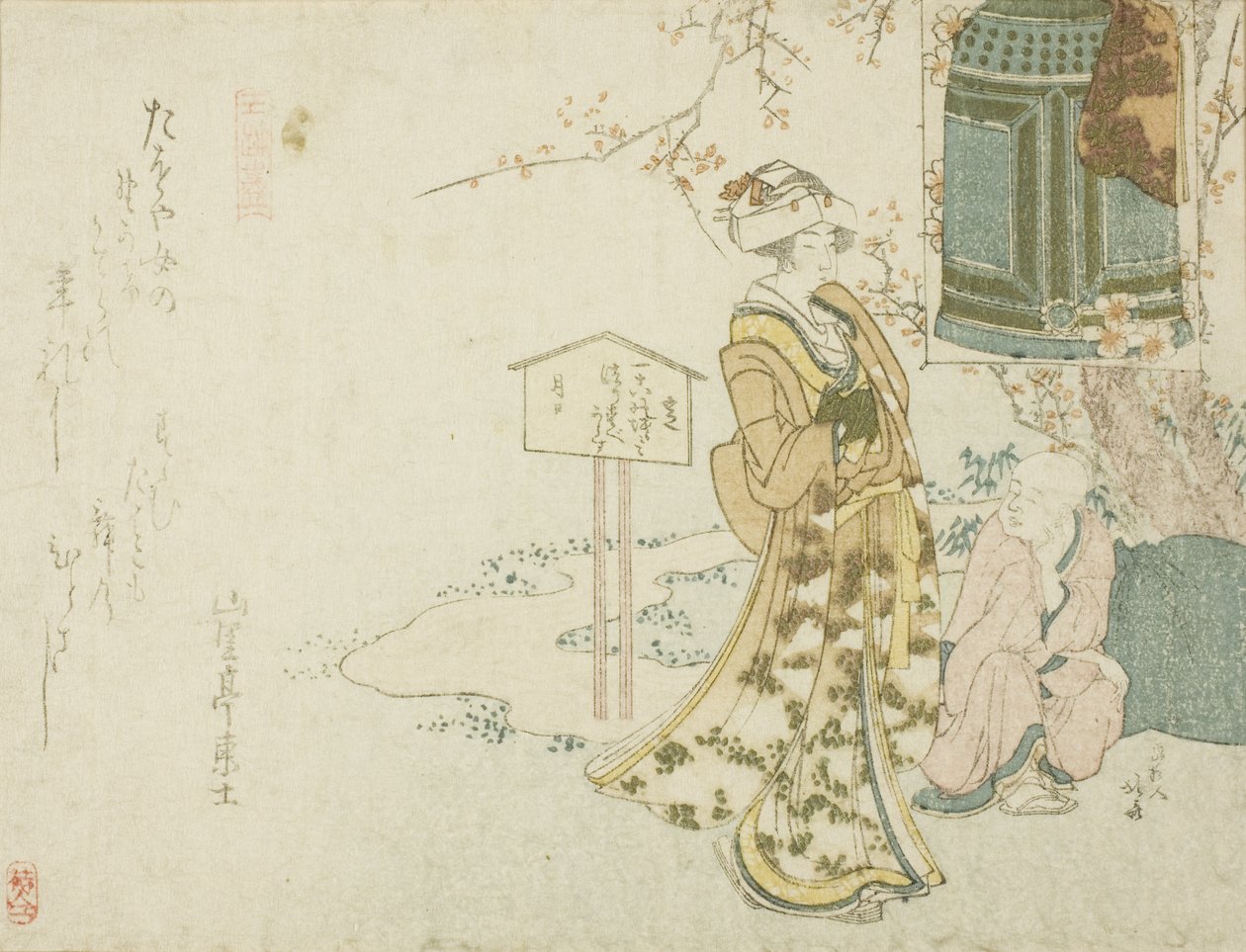 Parodia näytelmästä "Musume Dojoji" tekijältä Katsushika Hokusai