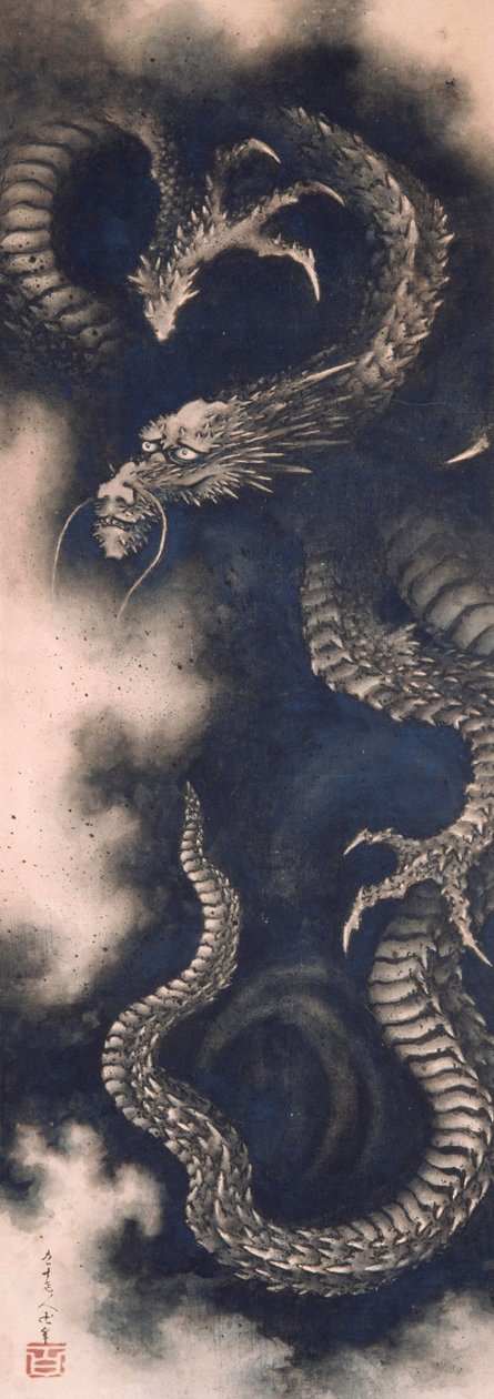 Lohikäärme pilvien keskellä, 1849. tekijältä Katsushika Hokusai