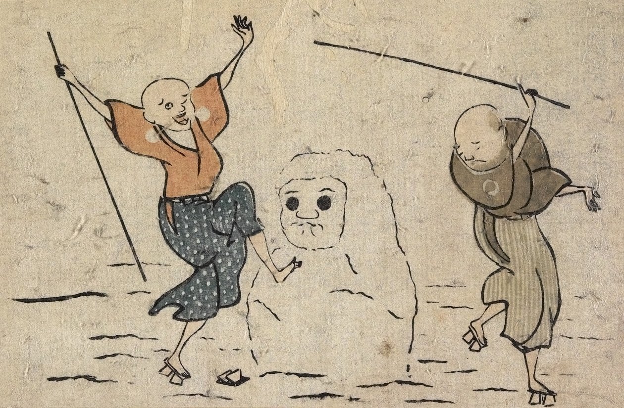 Kaksi sokeaa ja lumiukko tekijältä Katsushika Hokusai