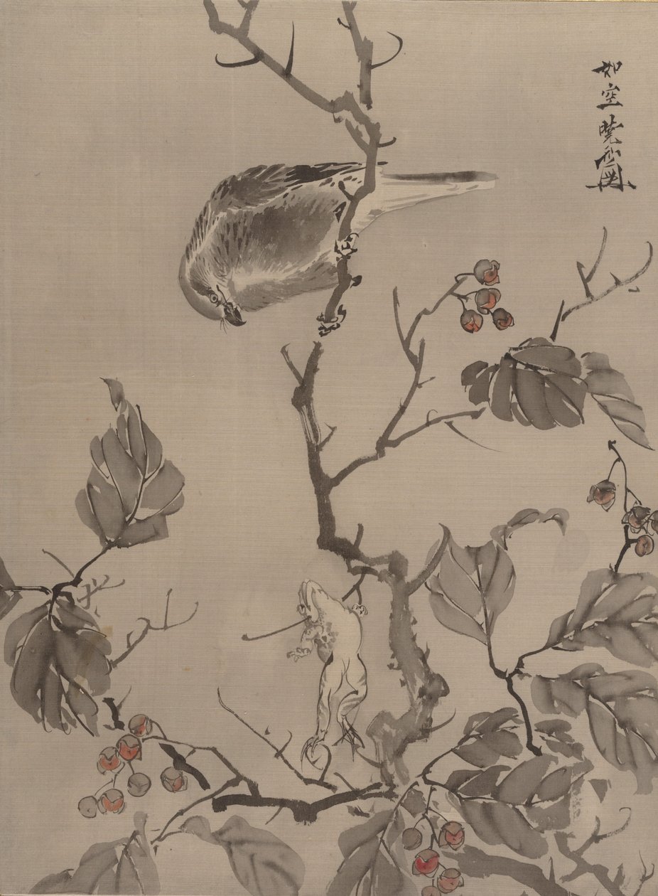 Lintu ja sammakko, n. 1887. tekijältä Kawanabe Kyosai