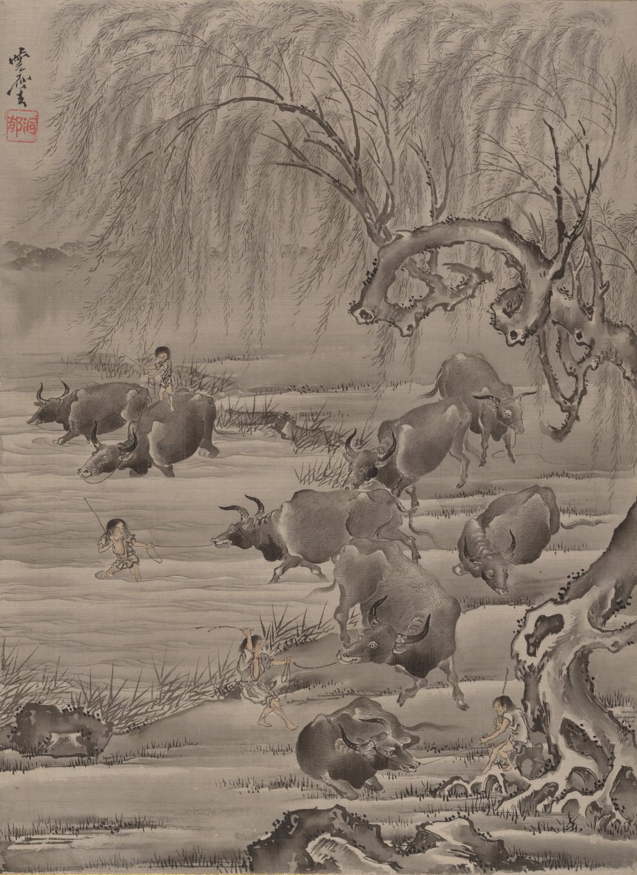 Buffalo ja Herdsman, n. 1887. tekijältä Kawanabe Kyosai