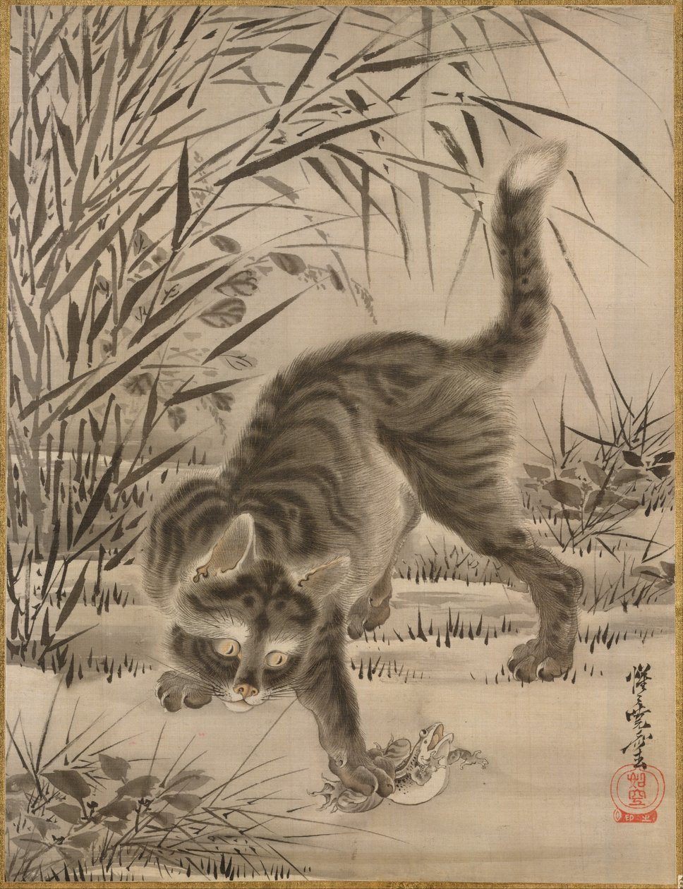 Sammakon pyydystäminen, n. 1887. tekijältä Kawanabe Kyosai