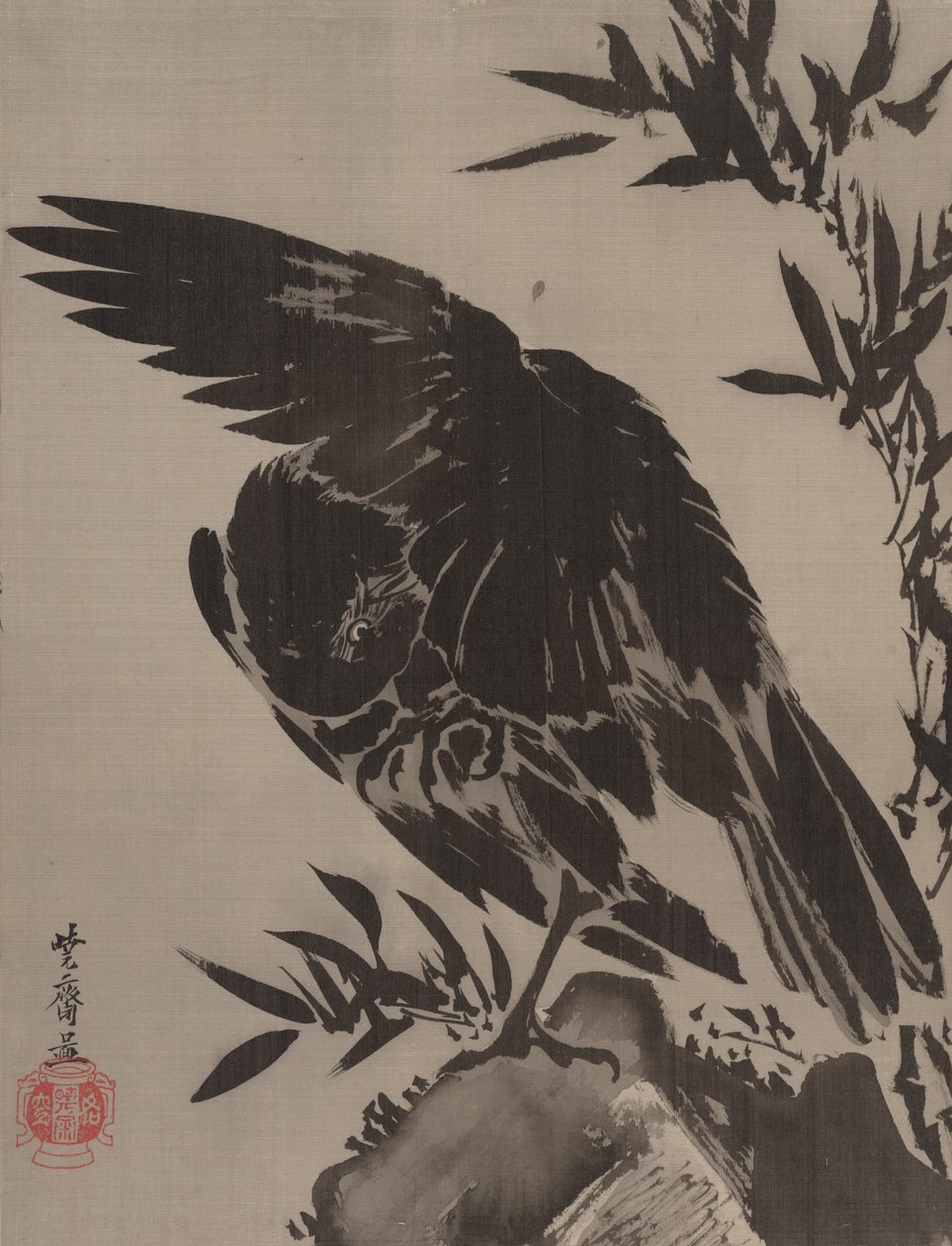 Crow on a Rock, n. 1887. tekijältä Kawanabe Kyosai