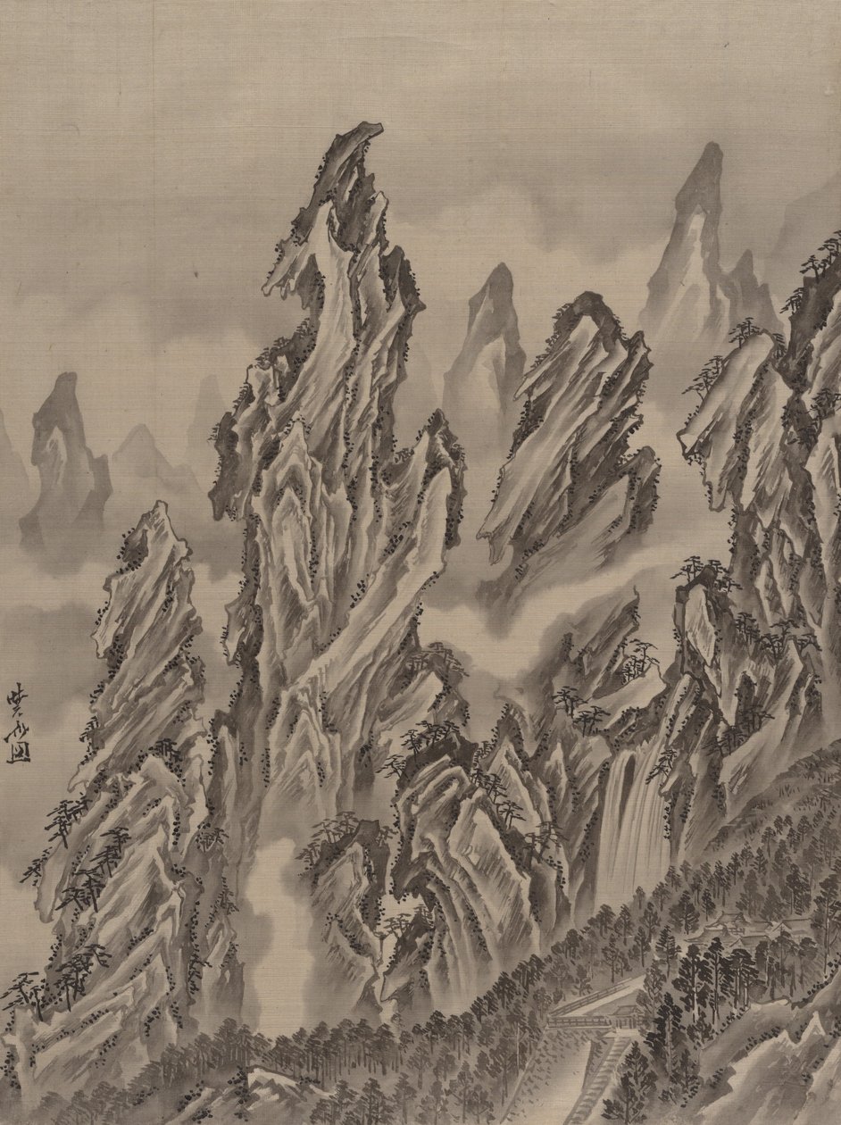 Kalliomaisema, n. 1887. tekijältä Kawanabe Kyosai