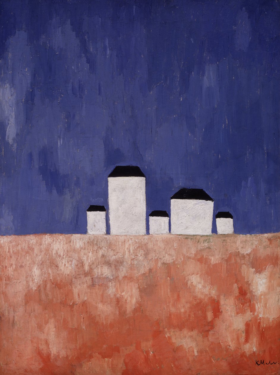 Maisema, jossa on viisi taloa, n.1932 tekijältä Kazimir Severinovich Malevich