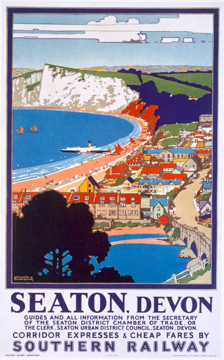 Seaton, Devon, juliste, joka mainostaa eteläistä rautatietä tekijältä Kenneth Shoesmith