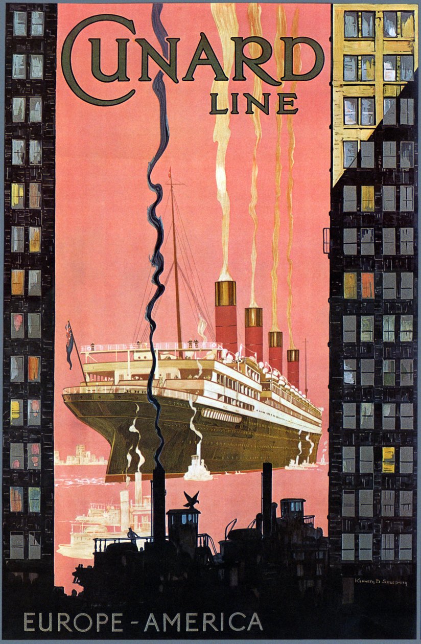 Cunard Line Europe-America -juliste, USA, n. 1900 tekijältä Kenneth Shoesmith