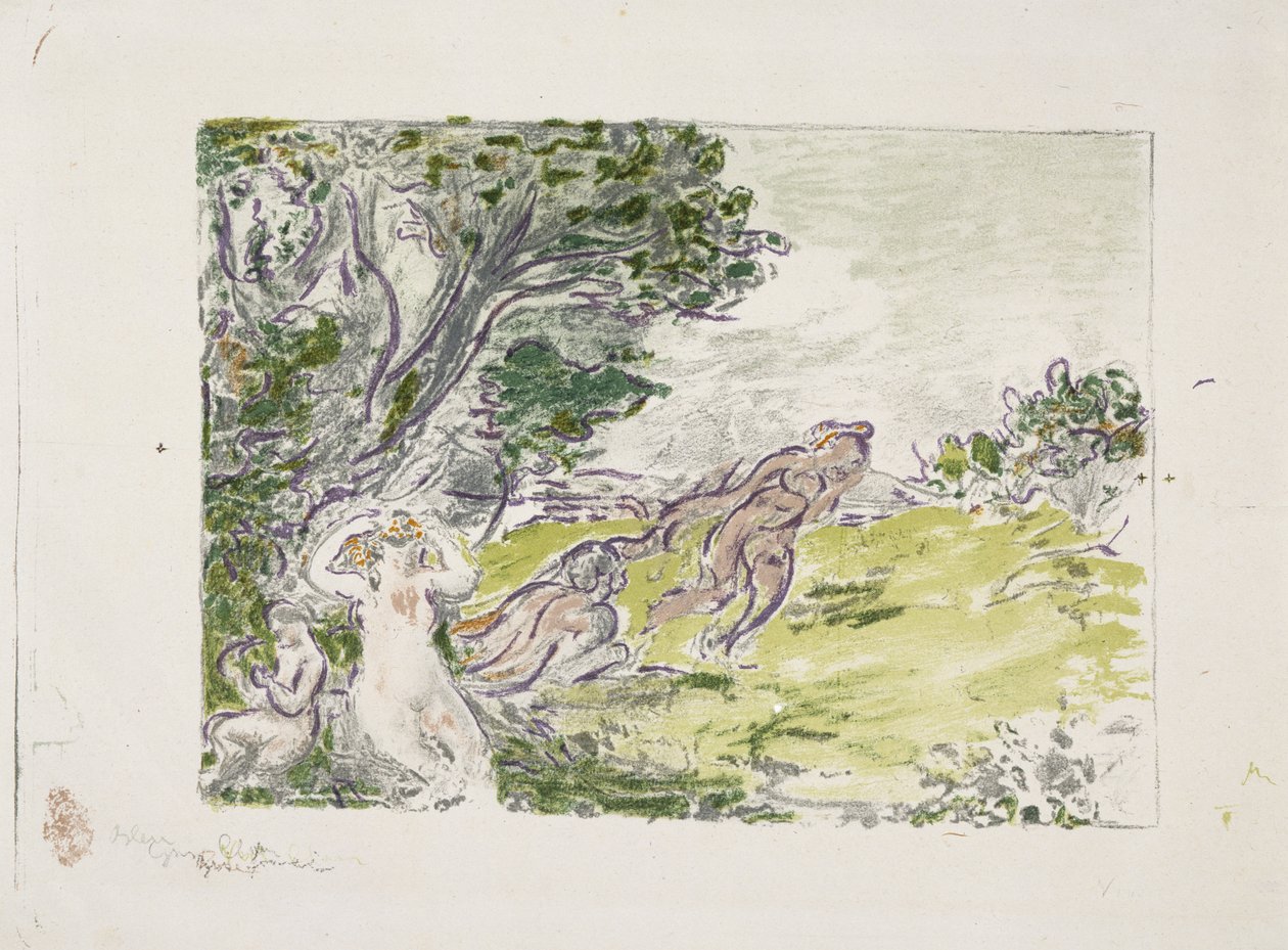 Nymphe assise sous un arbre (Istuva nymfi puun alla), 1900 (värilitografia) tekijältä Ker Xavier Roussel