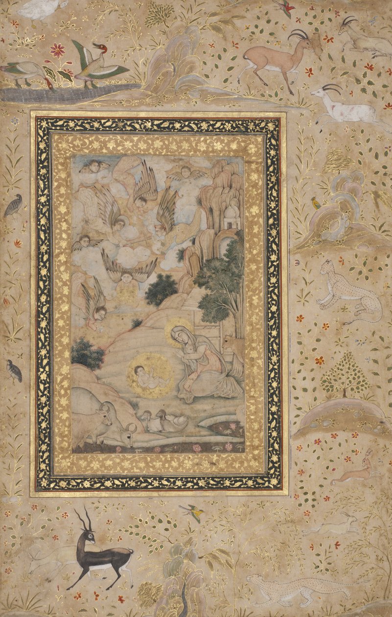 Neitsyt Maria ihailee Kristuksen lasta, n.1620-30 (paperi, opaakki ja kultaa, paperi) tekijältä Kesu Das