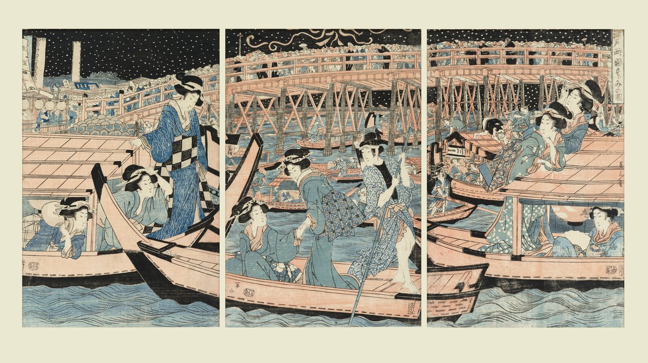 Vilvoittelua Ryogoku-sillalla tekijältä Kikugawa Eizan