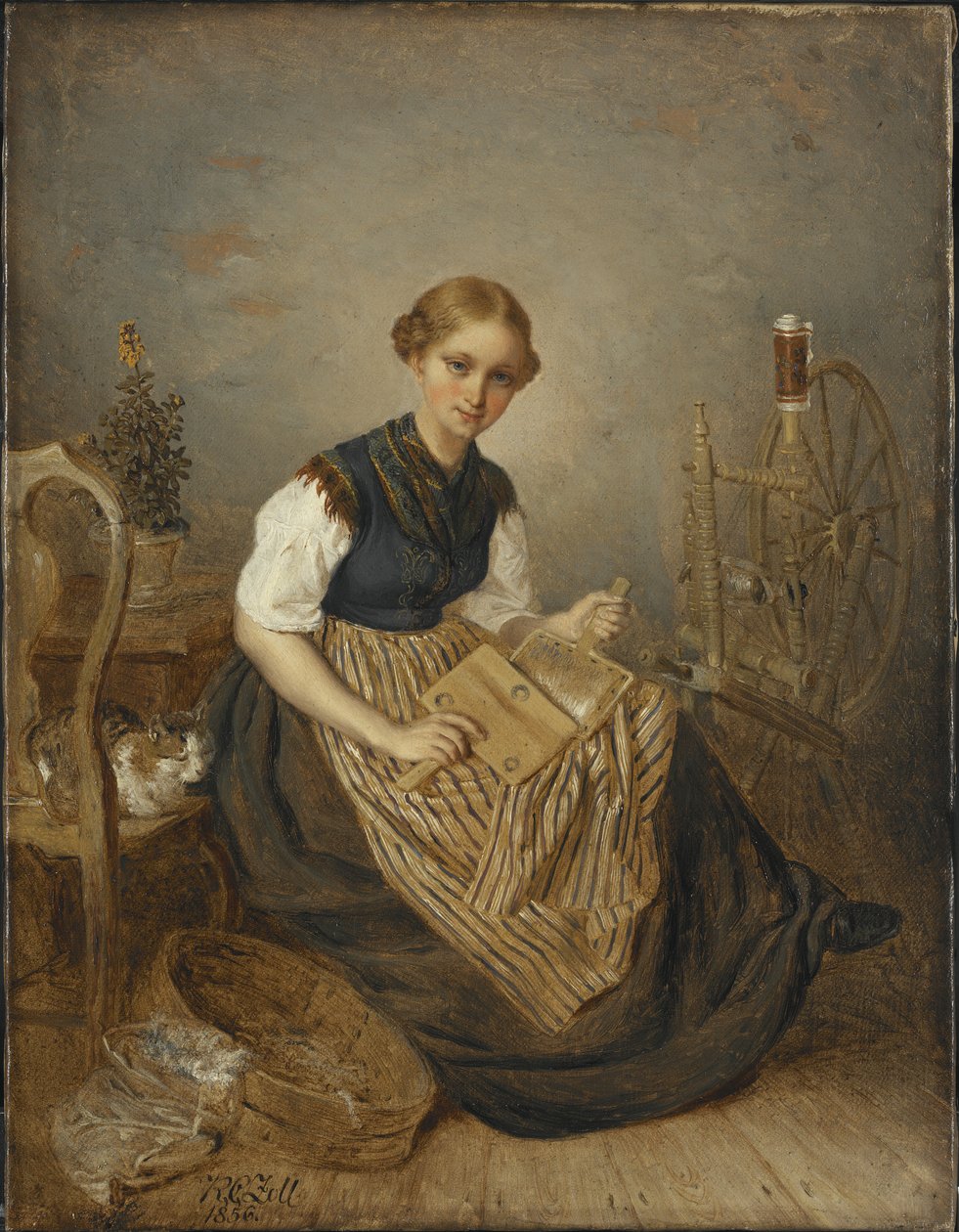 A Girl Carding, 1856 tekijältä Kilian Christoffer Zoll