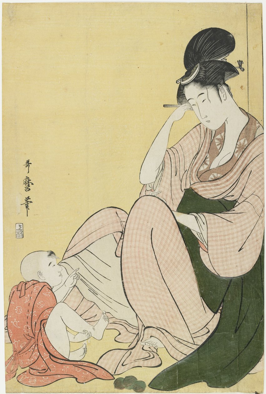 Nainen ja lapsi osoittavat, 1794-1795 tekijältä Kitagawa Utamaro
