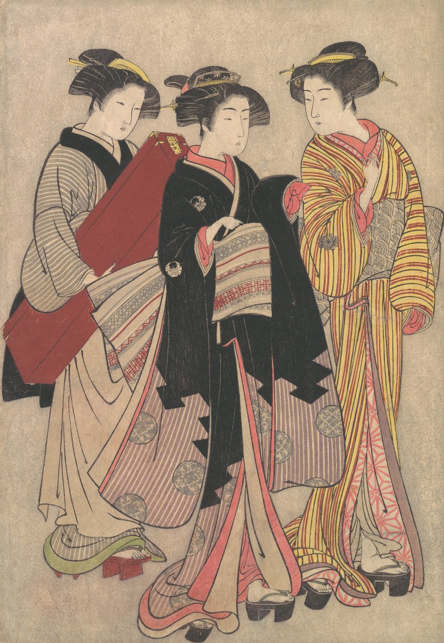 Kaksi geishaa kävelemässä, 1739-1820. tekijältä Kitao Shigemasa