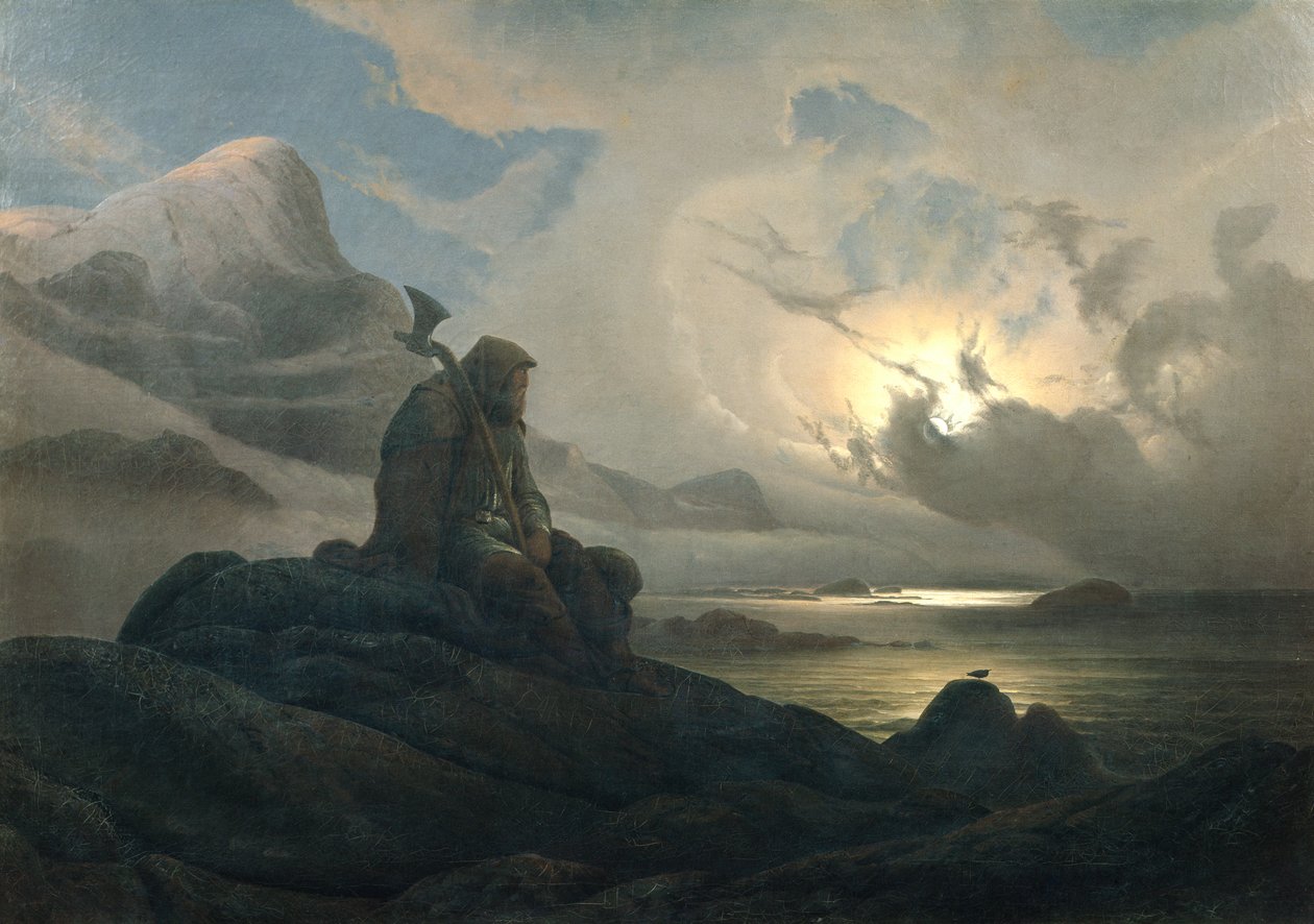 Rannikkomaisema ja henkilö tekijältä Knud Andreassen Baade