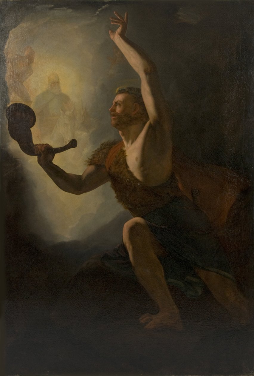 Heimdall kutsuu jumalat taisteluun, 1828. tekijältä Knud Baade