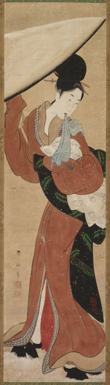 Nainen päivänvarjolla, 1800-luvun alku. tekijältä Koikawa Harumasa