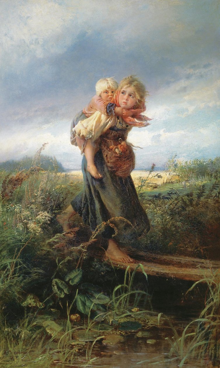 , Englanti: Lapset juoksevat ukkosta tekijältä Konstantin Egorovich Makovsky