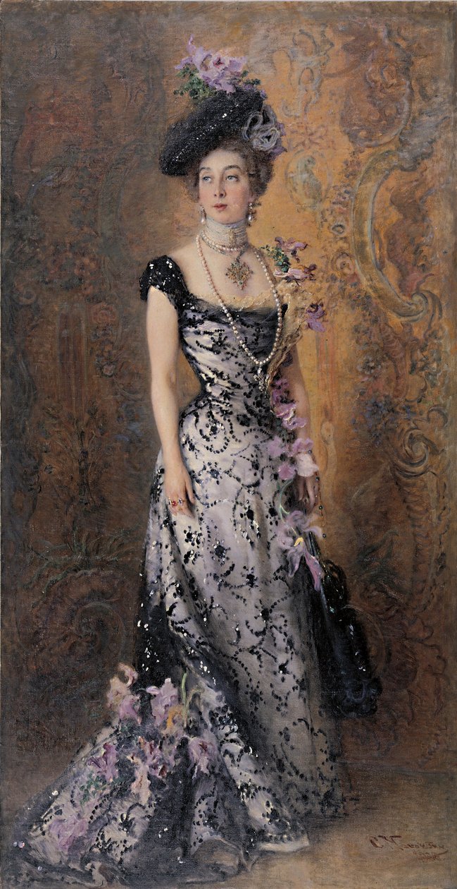 Elegantti orkideoilla, 1900 tekijältä Konstantin Egorovich Makovsky