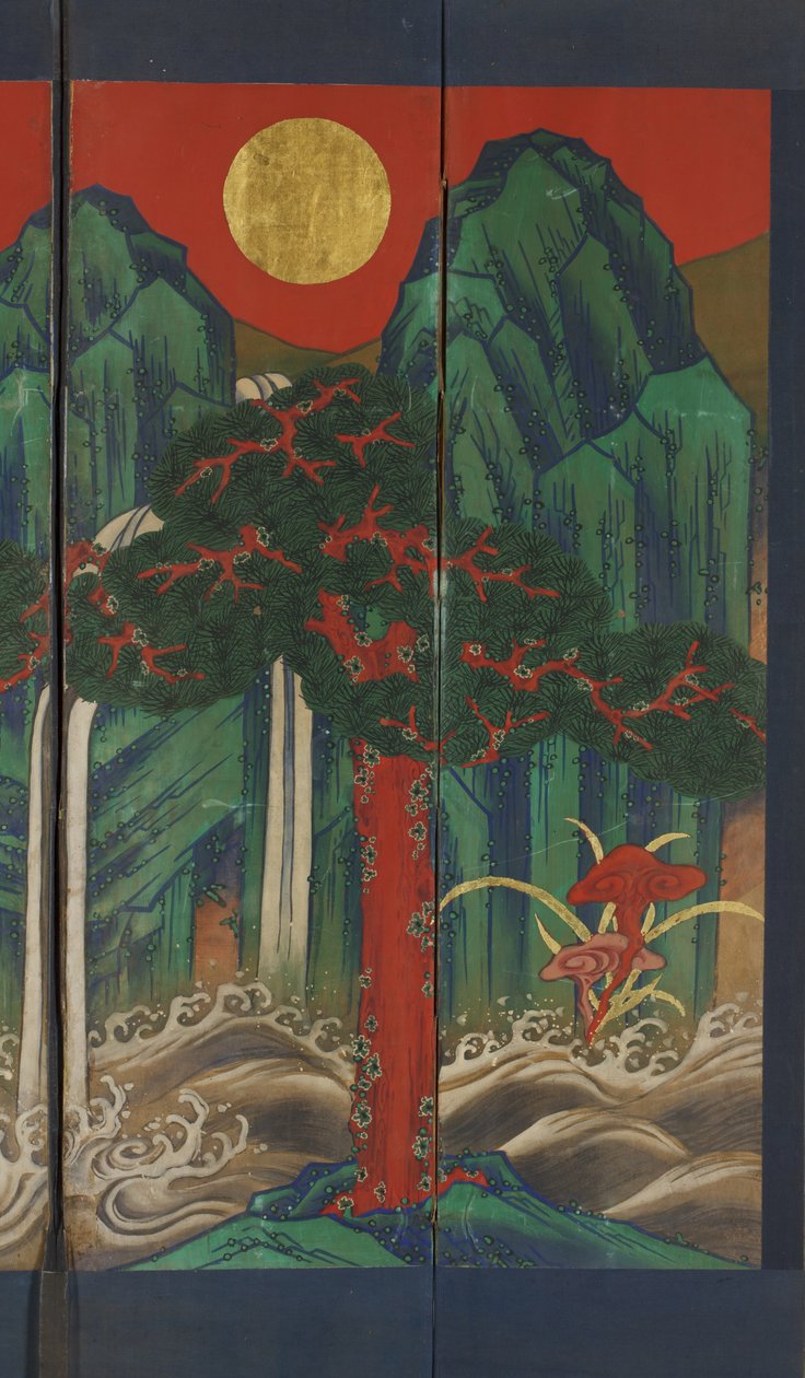 Maisema (tempera ja kultalehti paneelissa) tekijältä Korean School