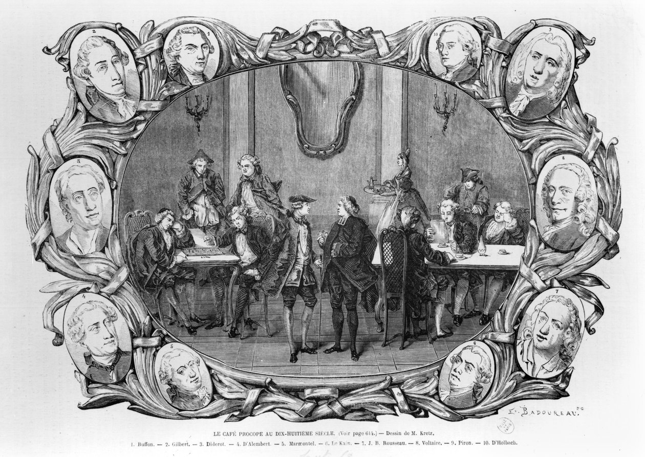 Cafe Procope, kaiverrus Jean Francois Badoureau (s.1789) tekijältä Kretz