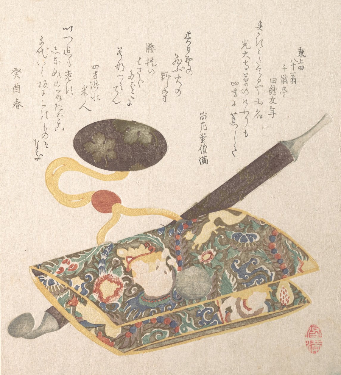 Tupakkapussi ja -piippu, 1813. tekijältä Kubo Shunman