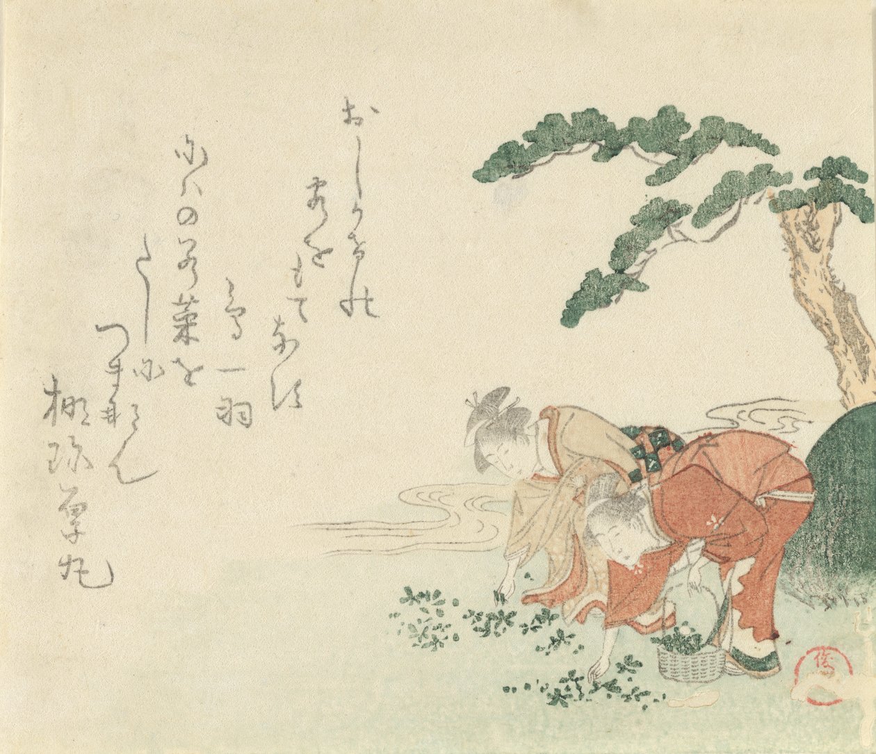 Kaksi tyttöä kerää uudenvuoden yrttejä, 1797. tekijältä Kubo Shunman