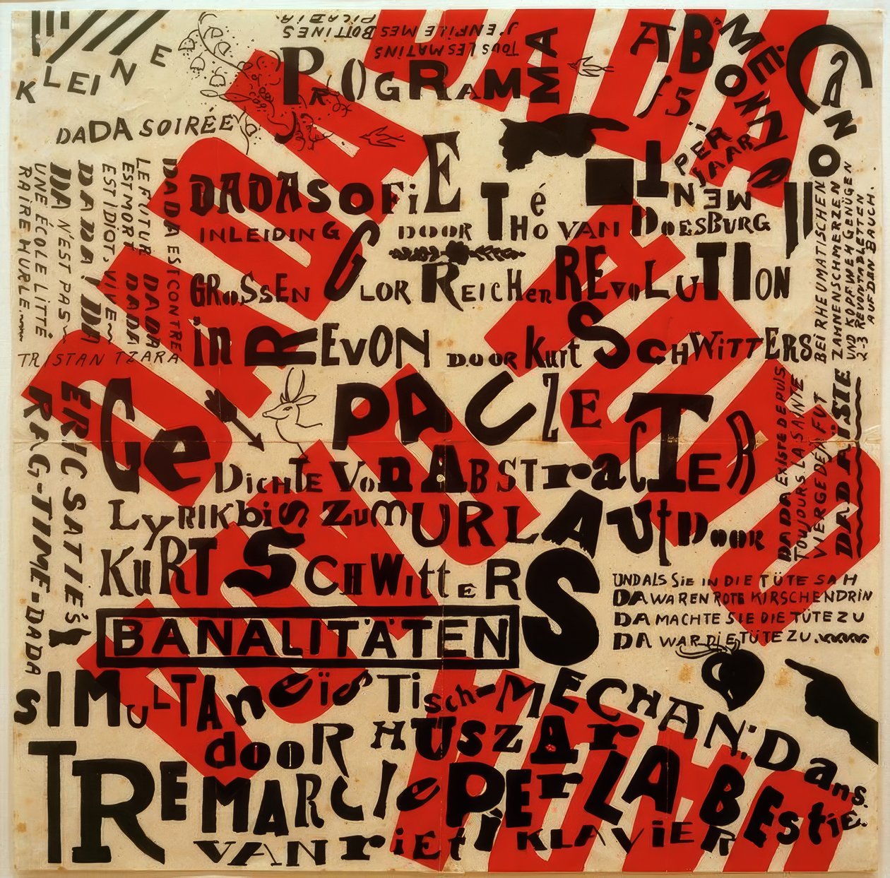 Juliste pientä dada-iltajuhlaa varten tekijältä Kurt Schwitters