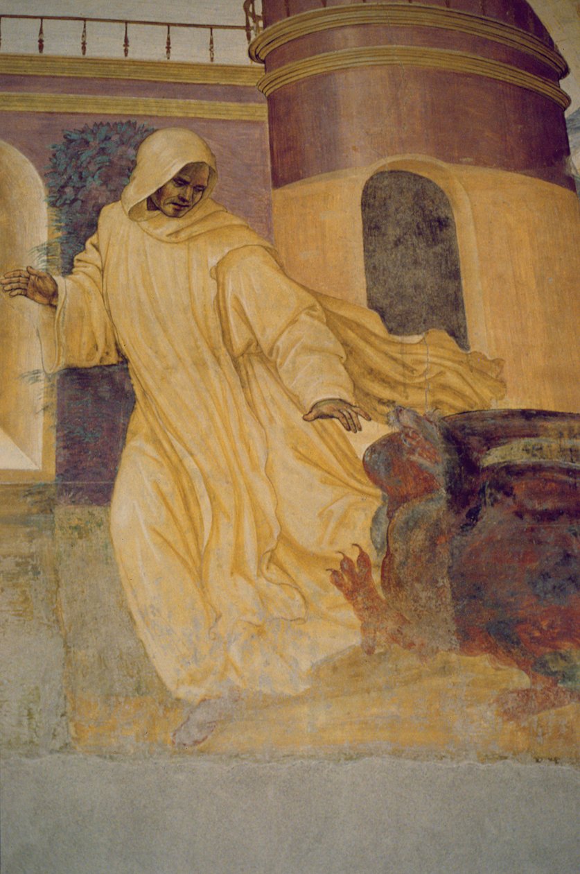 Pyhän Benedictuksen elämä (yksityiskohta) tekijältä L. and Sodoma, G. Signorelli