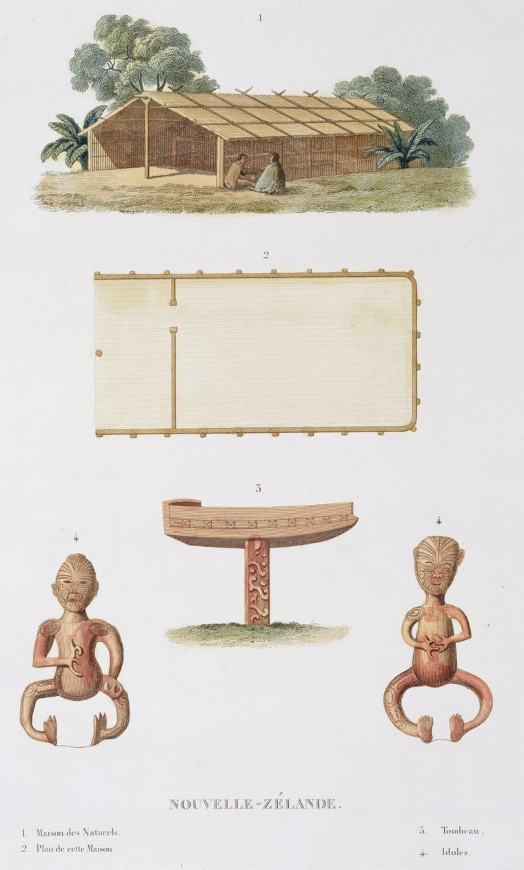 Henkitalo, Uusi-Seelanti, matkalta maailman ympäri, teloitettiin kuninkaan ritarikunnan toimesta La Corvette de Sa Majestessa, La Coquillessa vuosina 1822, 1823, 1824 ja 1825, Louis Isidore Duperrey (17) tekijältä L.I. and Chazal, A. Duperrey