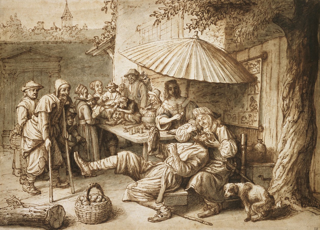 Hammaslääkäri, 1600-luku (kynä ja muste ja pesu paperille) tekijältä Lambert Doomer