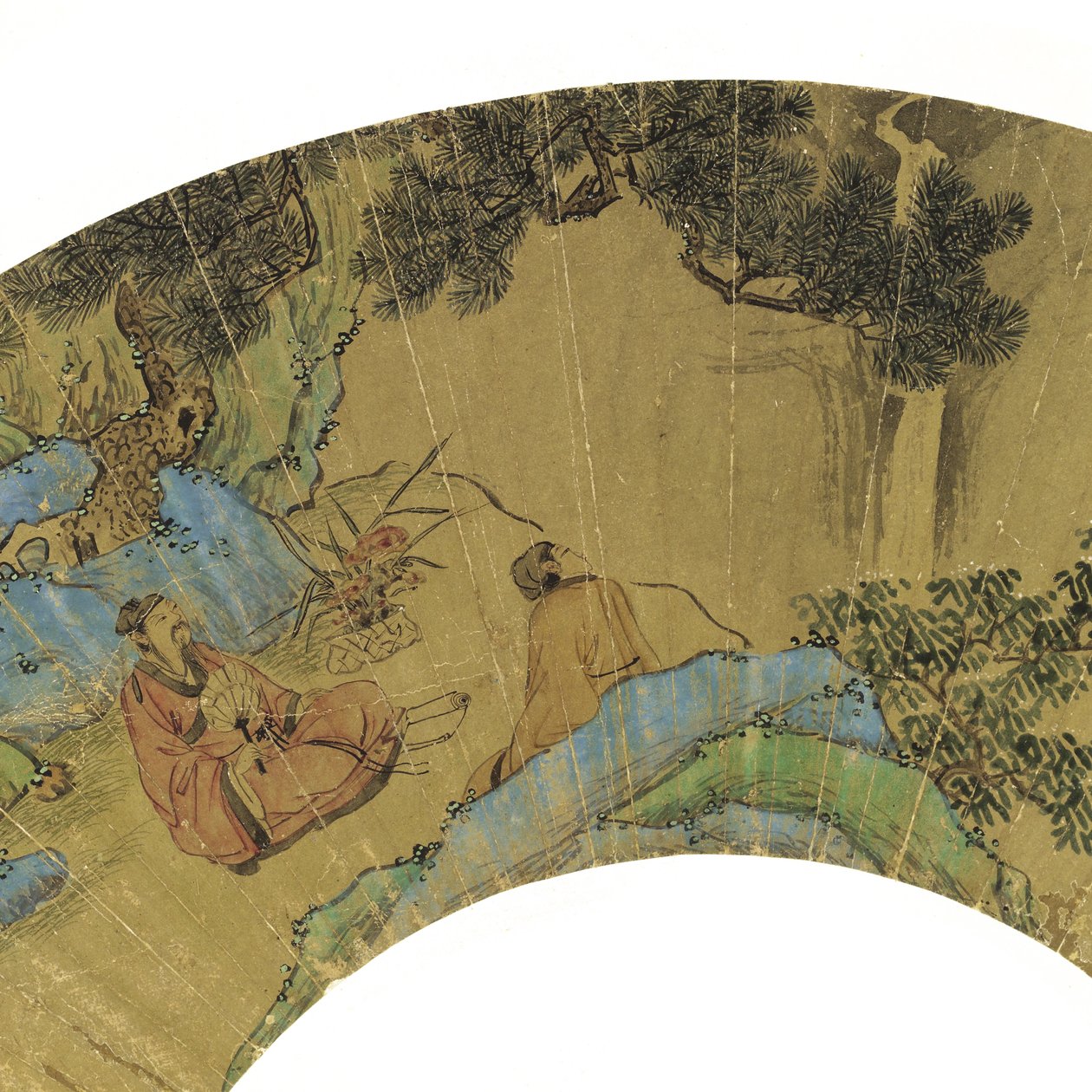 Kaksi oppinutta vuoristomaisemassa, 1656 (tussi ja värit kultaiselle paperille). tekijältä Lan Ying